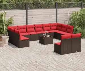 vidaXL Set canapele de grădină cu perne, 13 piese, maro, poliratan