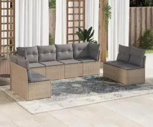 vidaXL Set canapele de grădină, 8 piese, cu perne, bej, poliratan