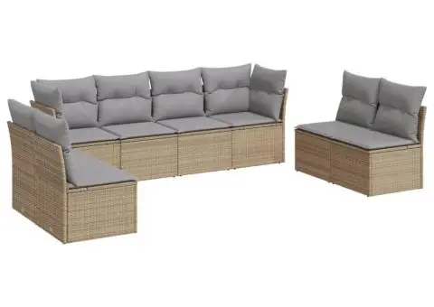 Set canapele de grădină, 8 piese, cu perne, bej, poliratan - 2/3