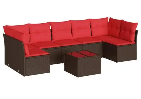 Set canapele de grădină cu perne, 8 piese, maro, poliratan - 2/3