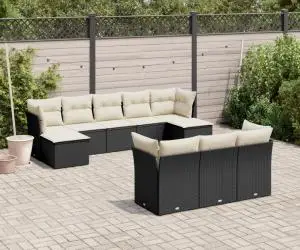vidaXL Set canapele de grădină cu perne, 10 piese, negru, poliratan