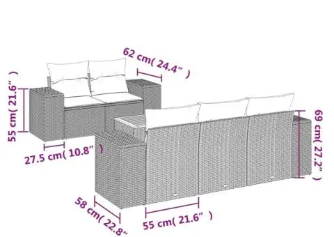 Set canapele de grădină cu perne, 6 piese, gri, poliratan - 3/3