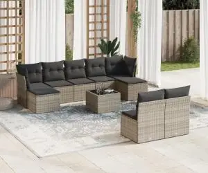 vidaXL Set mobilier de grădină cu perne, 10 piese, gri, poliratan