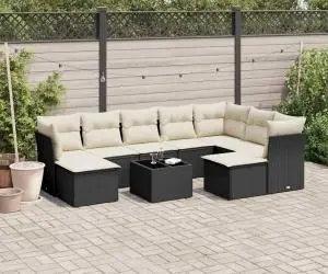 vidaXL Set canapele de grădină cu perne, 10 piese, negru, poliratan