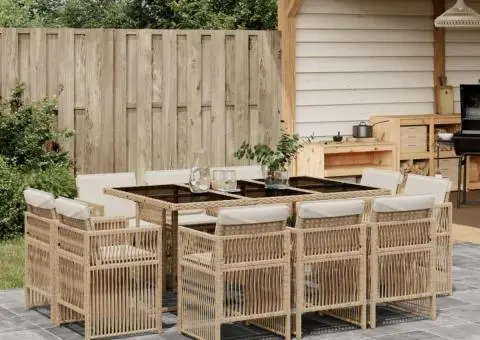 Set mobilier de grădină cu perne, 11 piese, bej, poliratan - 1/5