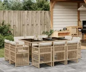 vidaXL Set mobilier de grădină cu perne, 11 piese, bej, poliratan