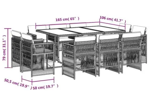 Set mobilier de grădină cu perne, 11 piese, bej, poliratan - 5/5