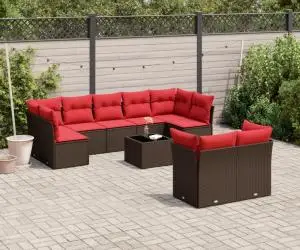 vidaXL Set canapele de grădină cu perne, 10 piese, maro, poliratan