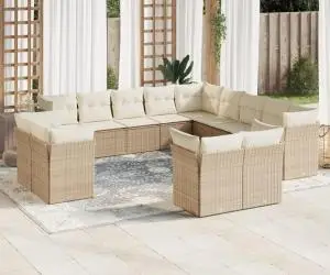 vidaXL Set canapele de grădină, 13 piese, cu perne, bej, poliratan