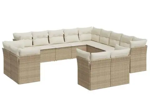 Set canapele de grădină, 13 piese, cu perne, bej, poliratan - 2/3