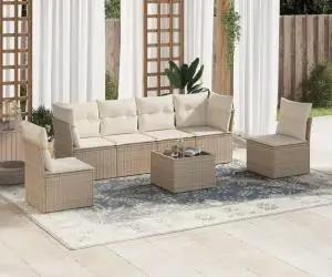 vidaXL Set canapele de grădină, 7 piese, cu perne, bej, poliratan