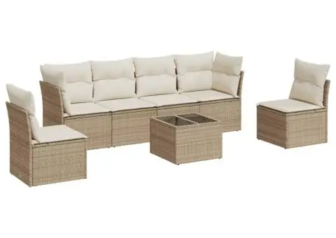 Set canapele de grădină, 7 piese, cu perne, bej, poliratan - 2/3