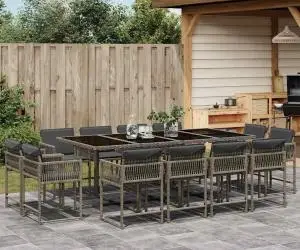 vidaXL Set mobilier de grădină cu perne, 13 piese, gri, poliratan