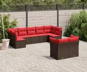 vidaXL Set canapele de grădină cu perne, 9 piese, maro, poliratan