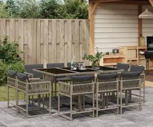 vidaXL Set mobilier de grădină cu perne, 11 piese, gri, poliratan