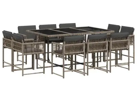 Set mobilier de grădină cu perne, 11 piese, gri, poliratan - 2/5