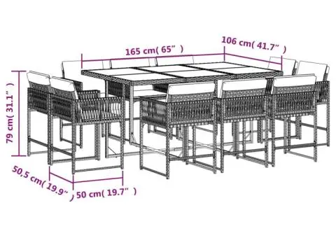 Set mobilier de grădină cu perne, 11 piese, gri, poliratan - 5/5