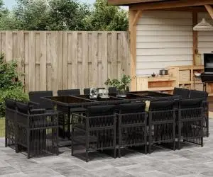 vidaXL Set mobilier de grădină cu perne, 13 piese, negru, poliratan