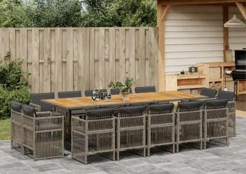 Set mobilier de grădină cu perne, 15 piese, gri, poliratan - 1/5