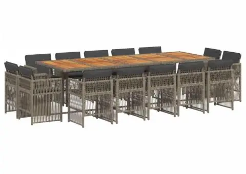 Set mobilier de grădină cu perne, 15 piese, gri, poliratan - 2/5