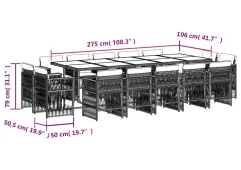 Set mobilier de grădină cu perne, 15 piese, gri, poliratan - 5/5