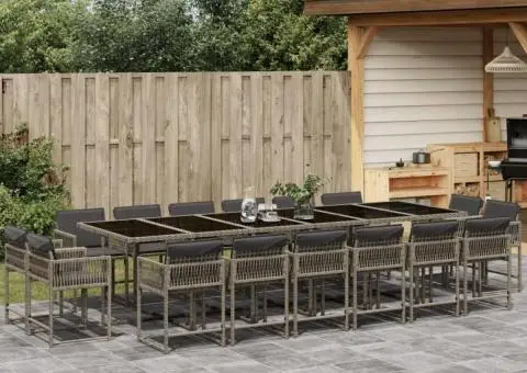 Set mobilier de grădină cu perne, 17 piese, gri, poliratan - 1/5