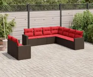 vidaXL Set canapele de grădină cu perne, 9 piese, maro, poliratan
