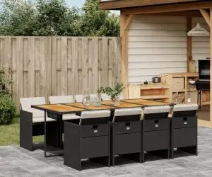 vidaXL Set mobilier de grădină cu perne, 9 piese, negru, poliratan