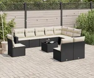 vidaXL Set canapele de grădină cu perne, 11 piese, negru, poliratan