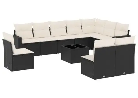 Set canapele de grădină cu perne, 11 piese, negru, poliratan - 2/3