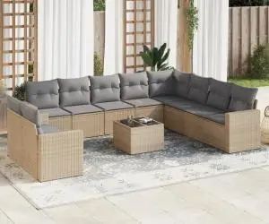 vidaXL Set canapele de grădină cu perne, 11 piese, bej, poliratan