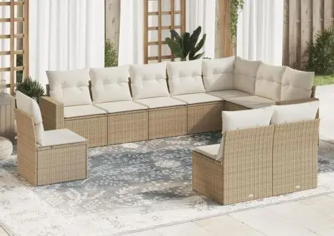 Set canapele de grădină cu perne, 10 piese, bej, poliratan - 1/3