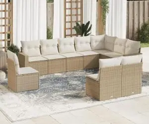 vidaXL Set canapele de grădină cu perne, 10 piese, bej, poliratan