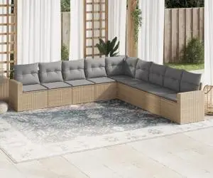 vidaXL Set canapele de grădină, 9 piese, cu perne, bej, poliratan