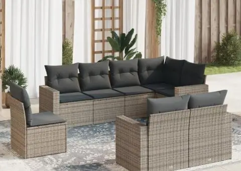 Set canapele de grădină cu perne, 8 piese, gri, poliratan - 1/3