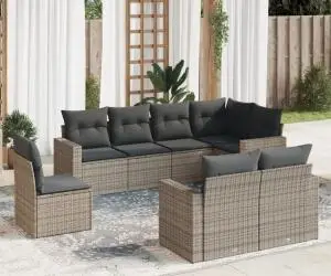 vidaXL Set canapele de grădină cu perne, 8 piese, gri, poliratan