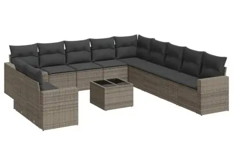 Set canapea de grădină cu perne, 12 piese, gri, poliratan - 2/3