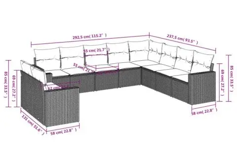 Set canapele de grădină cu perne 10 piese gri deschis poliratan - 3/3