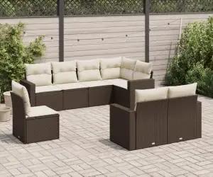 vidaXL Set canapele de grădină cu perne, 8 piese, maro, poliratan