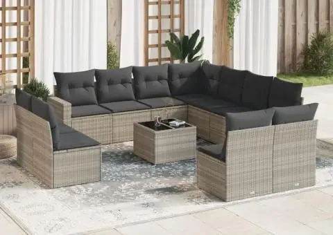 Set canapele de grădină cu perne, 12piese gri deschis poliratan - 1/3