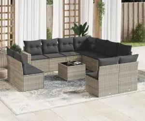 vidaXL Set canapele de grădină cu perne, 12piese gri deschis poliratan