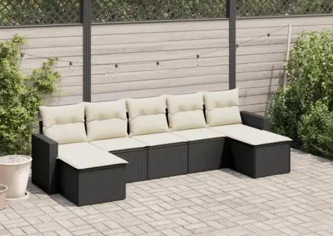 Set canapele de grădină cu perne, 7 piese, negru, poliratan - 1/3