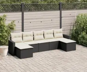 vidaXL Set canapele de grădină cu perne, 7 piese, negru, poliratan