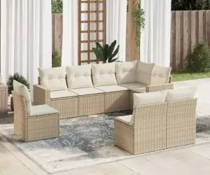 vidaXL Set canapele de grădină, 8 piese, cu perne, bej, poliratan