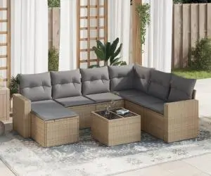 vidaXL Set canapele de grădină, 8 piese, cu perne, bej, poliratan