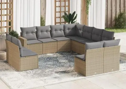 Set canapele de grădină cu perne, 11 piese, bej, poliratan - 1/3