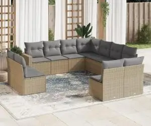 vidaXL Set canapele de grădină cu perne, 11 piese, bej, poliratan
