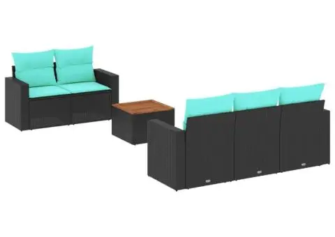 Set canapele de grădină cu perne, 6 piese, negru, poliratan - 2/3