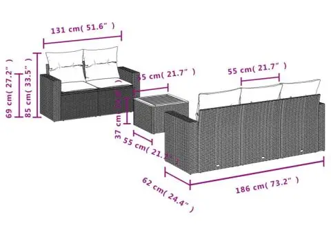 Set canapele de grădină cu perne, 6 piese, negru, poliratan - 3/3