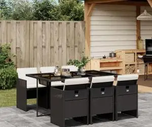 vidaXL Set mobilier de grădină cu perne, 7 piese, negru, poliratan